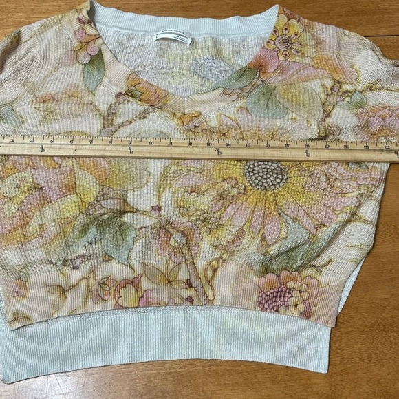 Anthropologie The Dreamer Printed V-Neck Cropped Linen Blend Sweater Size Small - Picture 6 of 9